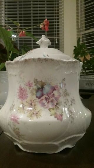 Vintage Porcelain Cookie Jar With Lid 7 " × 5 " Unmarked