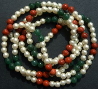 Huge Vintage Jade,  Jasper and Pearl Necklace 3