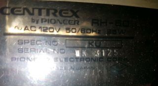 Vintage CENTREX by PIONEER Model RH - 60 8 Track Tape Recording Deck. 2