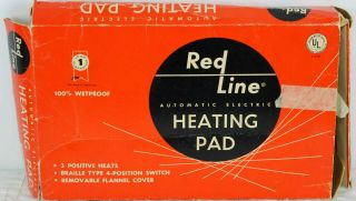 Vintage Red Line Electric Heating Pad Felt Cover 3 Settings Braille Type Switch