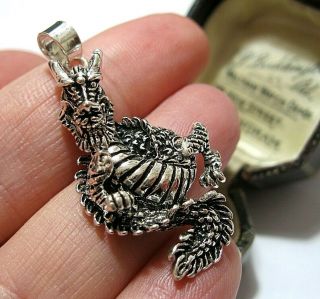 Vintage Style Large Sterling Silver Dragon Articulated Moving Necklace Pendant