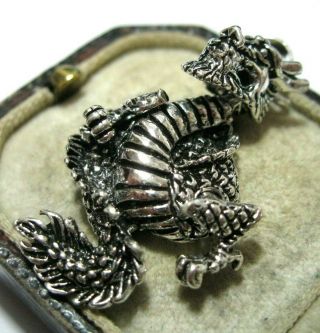 Vintage Style Large Sterling Silver DRAGON Articulated Moving Necklace PENDANT 5