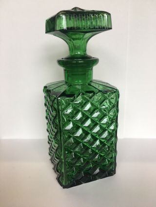 Vintage Retro Kitsch 1960s Italian Empoli Green Glass Bottle Decanter