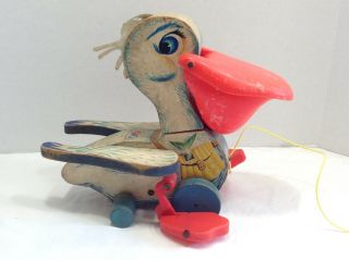 Vintage 1961 Fisher - Price Toy 794 Bill Pelican Pull Toy