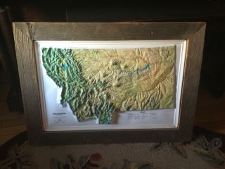 Vintage Montana 3 - D Topographic Relief Map 1992 Kistler Graphics Framed 22 X 30