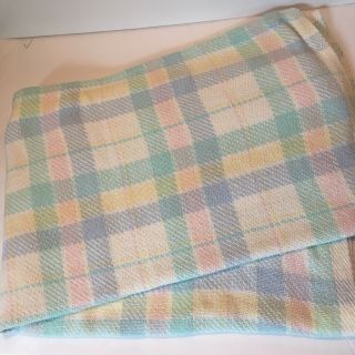 Vintage Pastel Plaid Baby Blanket Cotton Weave Woven WPL 1675 USA 2