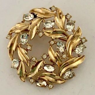 Vintage Gold Tone Crystal Rhinestone Signed Trifari Brooch Pin Jewelry