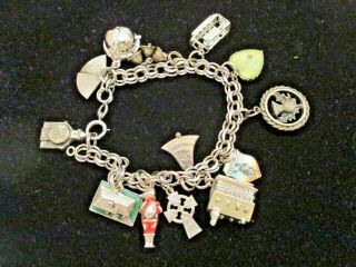 Vintage Sterling Silver Charm Bracelet With 13 Charms
