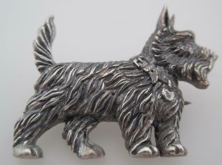 Vintage Sterling Silver Scottie Dog Brooch/pin Ruby Eyes (tt63