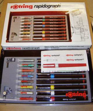 Vintage Rotring Rapidograph Art.  155903 Set of 8 Technical Drawing Pens W.  Germany 2