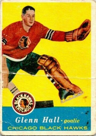 1957 - 58 Topps Glenn Hall Rookie Card 20 Poor Vintage Hockey Card