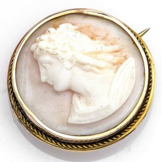 Vintage 14k Yellow Gold Cameo Round Brooch Pin 5.  6 Grams