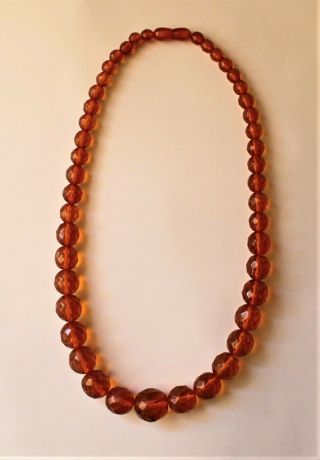 Vintage Amber Color Faceted Graduated Bead Necklace Barrel Clasp Jewelry 23 "
