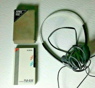 Old Vtg Aiwa Cr - 02 Stereo Fm/am Radio Receiver W Headphones Parts
