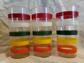 Set Of 3 Vintage Fiesta Colors Drinking Glass Tumblers
