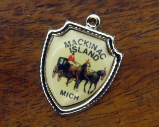 Vintage Silver Michigan State Mackinac Island Horse Travel Shield Charm E7