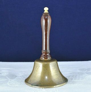 Vintage Hand Bell Solid Brass & Wooden Handle Old School Traditional Style