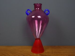 Vintage Pink/blue/red Art Glass Vase Murano? Swedish? Memphis Movement Style
