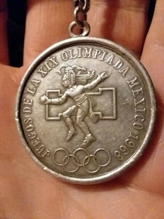 Vintage 1968 Olympic 25 Peso Silver Coin Mexico Key Chain Sterling Silver.  720