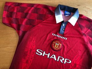 Mens Vintage Manchester United Umbro Sharp Size L 96 97 98 Home Red Shirt
