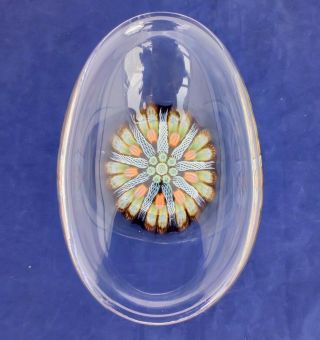 Vintage 1970s Strathearn Art Glass Paperweight Bowl Latticino Millefiori Label