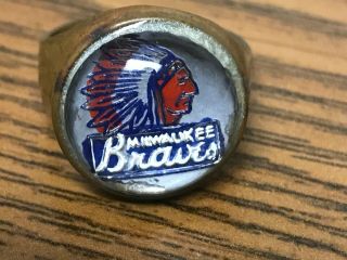 Vintage 1950s Milwaukee Braves Mlb Logo Baseball Glass & Copper Gumball Ring