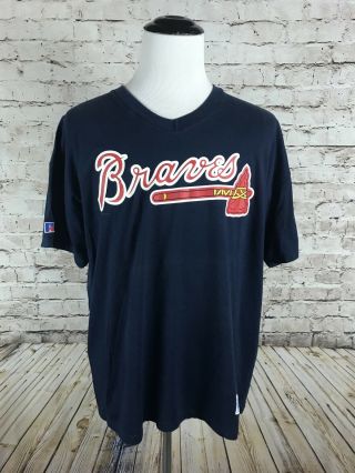 Vtg Russell Athletic Atlanta Braves T - Shirt Size Xl S/s Blue 50/50 28 Mlb 1996