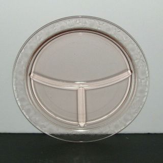 Vintage Pink Depression Glass Divided Plate Dogwood Pattern