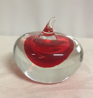 Vintage Red & Clear Art Glass Apple Shaped Paperweight