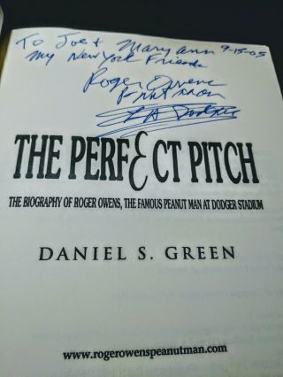 Signed Perfect Pitch,  Biography Of Roger Owens,  Dodgers Peanut Man Offer & Win