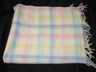Vintage Pastel Plaid Baby Blanket Fleeced Acrylic Fringe Unisex Wpl 11935