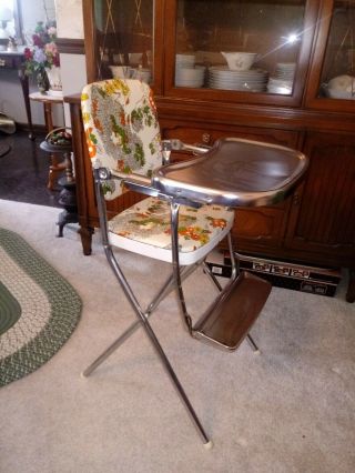 Cosco Vintage Folding Stainless Steel Chair W/footrest.  Mice & Mushroom Print