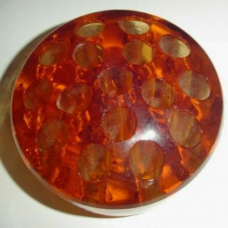 Vintage Amber Glass Flower Frog - - 4 " X 2 " - - 16 Holes - - Weighs 1 1/2 Lbs.