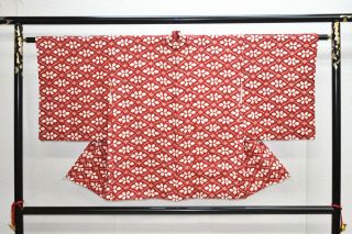 Vintage Silk Kimono Jacket:fully Shibori Red Diamond@yg75