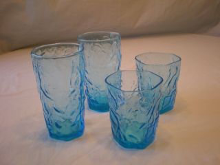 FOUR VINTAGE 1960 ' s BRIGHT AQUA TEXTURED - SURFACE 8 & 12 OUNCE DRINKING GLASSES 2