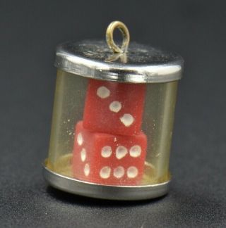 Vintage Red Dice In Canister Jar Sterling Silver Charm 3d 925 Two 2 Set