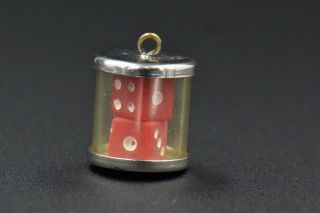 Vintage Red Dice in Canister Jar Sterling Silver Charm 3D 925 Two 2 Set 4