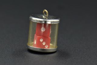 Vintage Red Dice in Canister Jar Sterling Silver Charm 3D 925 Two 2 Set 5