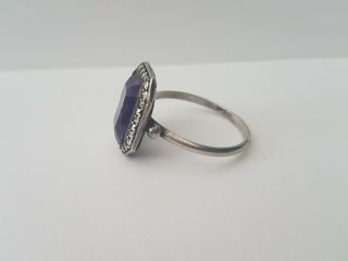 Vintage Silver Cocktail Ring Purple Amethyst with Marcasite Stone Size T 3