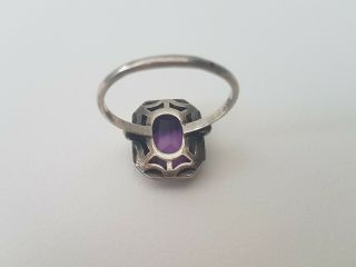 Vintage Silver Cocktail Ring Purple Amethyst with Marcasite Stone Size T 4