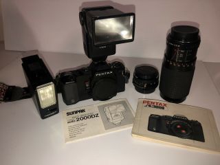 Vintage Pentax A3000 35mm Slr Film Camera And Accessories 2 Flash,  Roll Of Film