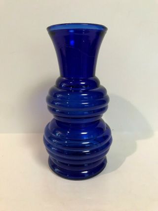 Vintage Cobalt Blue Double Beehive Vase 8 1/4 " Marked Usa 2