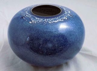 Vintage Studio Art Pottery Vase Blue Crackle Signed Stuart