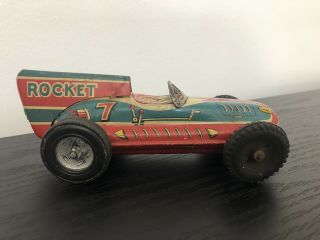Vintage Japan Tin Litho Toy Race Car.  Friction Rocket 7 Space Robot Rocket Ufo