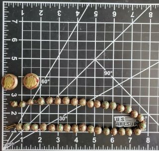 Signed MADE ITALY Vtg Brown & Green Murano Glass Bead Necklace Earrings SET L38 3