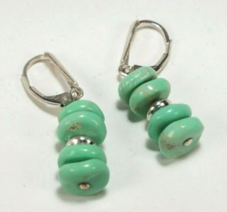 Vintage Sterling Silver Turquoise Nugget Bead Dangle Earrings Lever Back 925