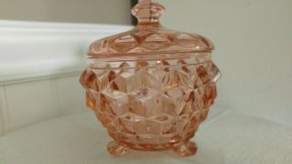 Vintage Pink Depression Glass Covered Candy Nut Dish Footed With Lid Evc