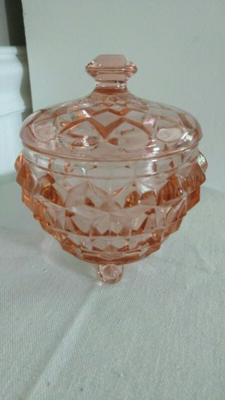 Vintage Pink Depression Glass Covered Candy Nut Dish Footed With Lid EVC 2