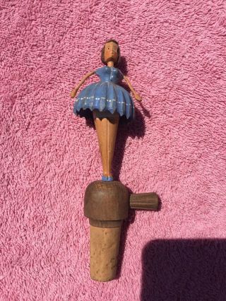 Vintage Ballerina Dancer Cork Stopper Mechanical Hand Carved