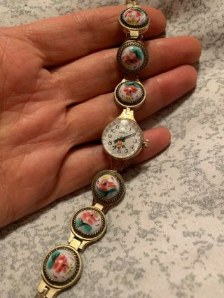 Vintage Russian Finift Ladies Watch Chaika With Porcelain